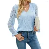 Chemisiers pour femmes Blouse élégante pour femmes Couleur unie Toucher la peau Polyvalent Automne Hiver Motif de fleurs Crochet Dentelle