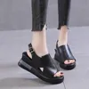 Sandaler Summer Wedge Shoes for Women Sandaler Solid Color Open Toe High Heels Casual Ladies Buckle Strap Fashion Female Sandalias Mujer 230314