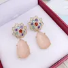 Dangle Earrings & Chandelier Color Zircon Flower Drop-shaped Three-dimensional Lady High-end Female Show Thin Face