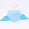 Coeur ailes amour boule de cheveux porte-clés pendentif sac en peluche fille ornements voiture pendentif Llaveros Mujer Pom Pom porte-clés accessoires