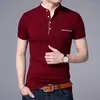 Heren t-shirts modemerk polo shirt heren zomer mandarijn kraag slank fit massieve kleur knop ademende polos casual heren kleding 230313