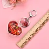 Keychains New Fashion Sequin Heart-shed Keychain Moving Liquid Keyring Quisand Heart Bottle for Women Bag Pendant Key Chain L230314
