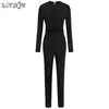 Women's Jumpsuits Rompers WJFZQM femmes à manches longues évider tenues bleu barboteuses femmes combinaisons O cou noir moulante combinaison Streetwear 230314