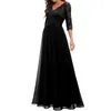 Party Dresses Women's Elegant Vintage V Neck 3/4 Sleeve Floral Lace Chiffon Wedding Bridesmaid Maxi Dress Long Formal Dresses 230314