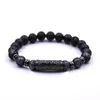 Strand Men Cross Armband Natural Stone Lava Micro-Zircon Bend Tube Buddhas pärlarmband Kvinnor smycken