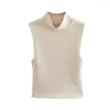 Kvinnors tankar cos LRIS 2023 Autumn Women's Clothing Solid Color Pending All-Match Half High Collar Sleeveless Slim Sticked Vest