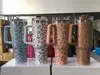 Verkliga foton Stock 40oz Quencher Leopard vattenflaskor Tumblers med handtag halm rostfritt stål isolerade resemuggar isolerade drickskoppar SS0315