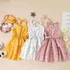 Girl's Dresses Elegant Little Girl Summer Dress V Neck Sleeveless Elastic Waist Multi Layer Dot Dress with Wasitbelt Headband 1-6T W0314