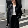 Vestes pour femmes noir recadrée en cuir femmes coréen haute rue Blazer Vintage Streetwear Moto vélo automne 230313