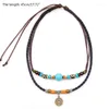 Pendant Necklaces Vintage Necklace Ancient Tribe Man Leather Turquoise Bead Choker