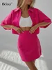 Tweedelige broek voor dames BClout Autumn Pink Sets Sets 2 stuks Outfits Dames Elegante halve mouw Shirts Green A-Line Sexy Mini Skirts Suits Woman 2022 L230314
