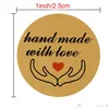 Quality 1 inch 1000pcs Handmade with Love Kraft Paper Gift Packaging Tag Sticker Baked Products Paper Card Tags DIY Wedding Package Stickers