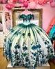 Modern Green Off the Shoulder Quinceanera Dresses 3D Flowers Formal Prom Graduation Gowns Princess Vestidos de 15 Anos