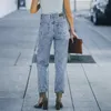 سراويل جينز للسيدات جينز امرأة عالية الخصر رفيع فينتيج شارع الشارع غير الرسمي