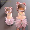 Flat Shoes Kids Rhinestone Bow Girls Princess Fashion Flats Dance Performance Shoes 2022 Summer New Children Sandals P230314