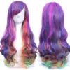 Syntetyczne peruki Soowee Long Ombre Rainbow Cosplay Peruka z grzywką czerwone żółte purpurowe zielone włosy niebieskie dla czarnych kobiet 230314