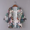 Women's Blouses Stylish Summer Sunscreen Tropical Leaves Print Cardigan Coat Shirt Sweat Absorbing Lightweight