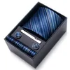 Neck Tie Set Est Design Classic Factory Sale Holiday Present Silk Tie Handkakor Cufflink Set Nathtie Box Wedding Accessories Striped 230314