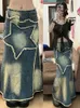 Юбки Y2K Women Streetwear Vintage Star Dlong Denme Denim Midi Long юбка с высокой талией прямой гранж джинсы Alt Maxi Одежда 230314