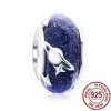 FIT PANDORA BEADS 925 CHARM DE PRATA MULHERES JOIXAS CELESTIAL STAR STAR CORAÇÃO DUPLO AMP AZUL