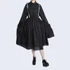 Casual Dresses Streetwear Club Punk Style Loose Autumn Winter Women Chiffon Midi kjol Drawstring midjecirkel PLESTED RUFFFE DRESS