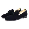 Luxury Men's Tassel Loafers Black Cow Suede Leather Handmade Slip-on Wedding Dress Shoes Male Fashion Causal Party Footwear
