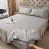 Bed Skirt Luxury Gray Lace Bed Skirt Bedspread Thick Removable Bed Skirt Style Bed Sheets Embroidery Cotton European-style Bed Spreads 230314