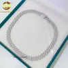 Hip Hop Hot Selling Miami 10mm 12mm VVS Moissanite Diamond Iced Out Necklace Sliver Cuban Link Chain
