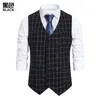 Mens Vests Lomemol Mens Suit Vest European Style Mens Plaid DoubleBreasted Vest Mens Suit Retro Vest 230313