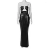 Abiti casual Abito corsetto PU nero alla caviglia Party senza spalline aderente Slim Fit Y2k Luxury Evening 2023