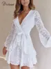 Party Dresses Dicloud Traf Chiffon Summer Dresses For Women Spring Elegant Long Sleeve V-ringen Lace Up Vestidos Robe Sexy Wedding Party Dresses 230314