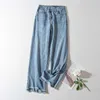 Jeans da donna Primavera 2023 Pantaloni in denim di cotone dritto pieno blu da donna in stile coreano per pantaloni solidi di buona qualità alla moda da donna