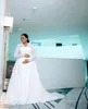 Elegante zeemeermin trouwjurken lange mouwen v nek 3d kanten holle kralen pailletten appliques afneembare trein parels bruidsjurken plus size vestido de novia custom