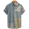 남성용 캐주얼 셔츠 모자이크 하와이 남성 짧은 슬리브 셔츠 오픈 칼라 싱글 버튼 셔츠 3D 짧은 슬리브 유행 캐주얼 해변 상단 230314