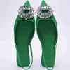 Shallow Toe Women's Green Pointed Nude Diamond Low Heel Back Strappy Shoes Women Sandals 23031 58