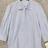 Women's Blouses Women's Shirts Hem Slit Stripes Bow Lace-up Chemise Long Sleeve Buttons Office Lady