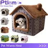 Inne dostawy kotów Składane łóżko Pet Dog House Winta Willa Sleep Kennel Wyjmowane ciepłe gniazdo Zamknięte namioty Cave CAMA Gato 230314