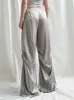 Womens Pants Capris Weekeep Satin Wide Leg Baggy Drawstring Jogging Sweatpants Summer Fashion Low Rise Trouser Elegant Streetwear 230313