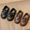 Skor Spring Children Brown Black Pu Leather Toddler Boys Girls Flat Unisex Solid Color 21-30 Elegant Kids Shoes P230314