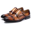 Äkta lädermonkband Mensskor Dubbel Buckle Luxury Design Slip On Wedding Party Office Solid Cap Toe Dress Shoes for Men