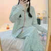 Dames slaapkleding yasuk lente herfst mode dames casual mooie geruite slaapkleding nachtgow retro pyjama's set met broek broekjaar zacht 230314