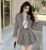 Tweedelige kleding Temperament bijpassende sets retro o tweed plaid jas kort lange mouw Cardigan Slim Top Mini Houndstooth geplooide rok Chic 230313