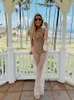 Casual Dresses Beach Sexy Nail Bead Mesh Gauze Maxi for Women Fashion See Though Long Sleeve Summer Female Vacation Cover Up 230313