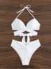 Dambadkläder Sexig Push Up Bikini 2023 Solid Baddräkt med hög midja Kvinnor Criss Cross Bandage Bikiniset Baddräkt dam baddräkt biquini