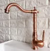 Keukenkranen Swivel Spout Water Tap Antiek Rood Kopper Single Handgat Gat wastafel Badkamer Basin Mixer ANF407