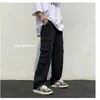 Mens Pants Blackwhite Casual Fashion Loose Straight Wide Leg Men Streetwear Hiphop Pocket Cargo Trousers 230314