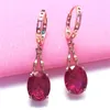 Boucles d'oreilles à tige en or violet 585, en bambou, pierre rouge, pour femmes, personnalisées, plaquées de luxe, Rose 18 carats