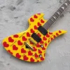 New BC Rich Yellow Heart Pattern Electric Guitar with Double Shake Tremolo Bridge