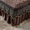 Bed Skirt Luxury Embroidery Bedspread Thicken Plush Quilted Bed Skirt Winter Warm Soft Velvet King Size Bed Cover Not Including Pillowcase 230314