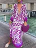 Sukienki swobodne kobiety Vintage Maxi Summer Sexy Deep Vneck Long Rleeve Boho Print Female Beach Cover Up Elegancka szata 230313